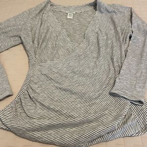 Women’s black and white stripe Sundance ruched long sleeve shirt.